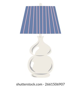 Vetor de lâmpada de mesa azul listrado, ilustração de lâmpada doméstica elegante, luminária azul moderna