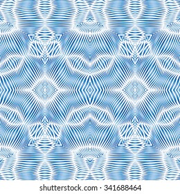 Striped blue waves geometric seamless ornament , EPS8 - vector graphics.