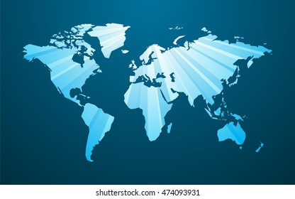 striped blue world map on dark background