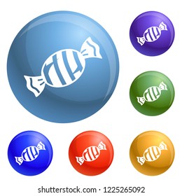 Striped bonbon icons set vector 6 color isolated on white background