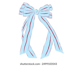 Striped bow illustration with long tails isolated on white background. Vector design for greeting card and invitation