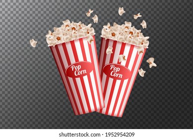 Striped box container with delicious popcorn in 3d illustration