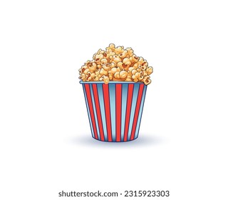 Striped box container with delicious popcorn on a white background. Vector illustration