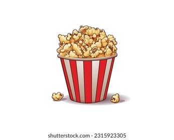 Striped box container with delicious popcorn on a white background. Vector illustration