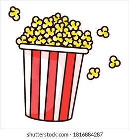 Striped box container with  popcorn flat vector isolated illustration. Popcorn bucket icon. Popcorn isolated vector art.