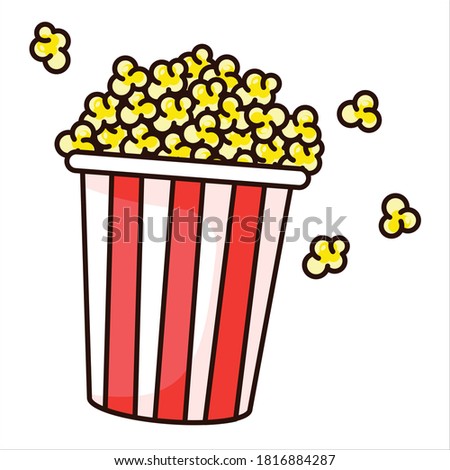 Striped box container with  popcorn flat vector isolated illustration. Popcorn bucket icon. Popcorn isolated vector art.