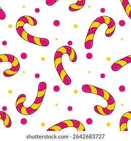 Padrão listrado brilhante doce cana sem costura. Fundo de caramelo amarelo rosa colorido. Doces gostosos impressão, gráfico vetorial
