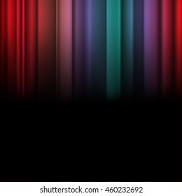 Striped bright color palette of warm red, blue, purple colors, muted black bottom with space for text.