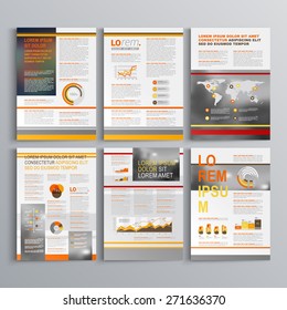 Striped brochure template design with red and green lines. Cover layout and infographics