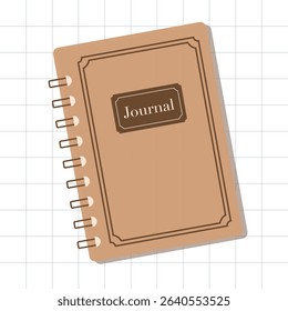 Striped brown planner notebook with bold label on checkered background. Great for concepts like organization, bullet journaling, and daily planning visuals.Vector illustration