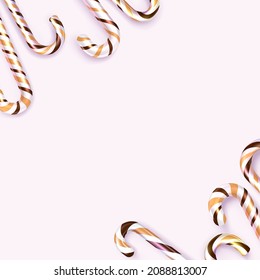 Striped brown, yellow and white candy cane sticks. Space for text. Vector illustration.