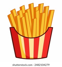 Striped bucket of french fries on white background, art, symbol, logo