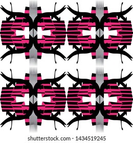 Striped bugs - seamless abstract pattern with calligraphic elements