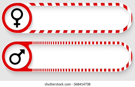 Striped buttons for your text and man and woman symbol