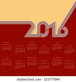 Striped calendar template design for year 2016 