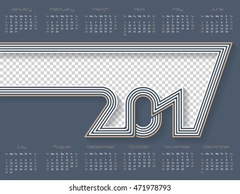 Striped calendar template design for year 2017 with place for photo
