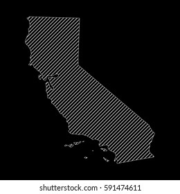 Striped California map isolated on black