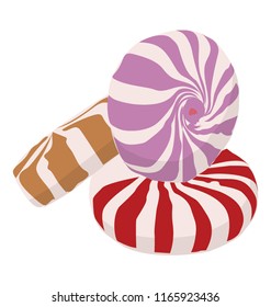 
Striped candies in multicolor for sweets called swirl candies 
