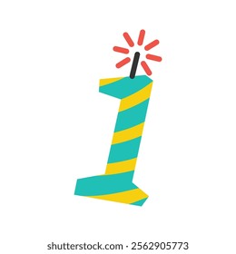 A striped candle shaped like the number 1. Commonly used for milestone celebrations.