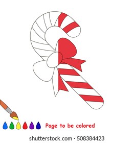 Striped Candy Cane to be colored, the coloring book to educate preschool kids with easy kid educational gaming and primary education of simple game level.