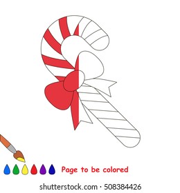 Striped Candy Cane to be colored, the coloring book to educate preschool kids with easy kid educational gaming and primary education of simple game level.