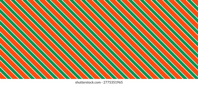 Striped candy cane Christmas seamless pattern. Red and green diagonal lines wallpaper. Winter holiday present wrapping paper. Vector gift decor backdrop. Xmas peppermint repeating background.Eps10.vector modern