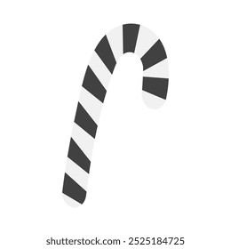 Striped Candy Cane in grayscale. Christmas or New Year greeting, Thematic cards design element idea