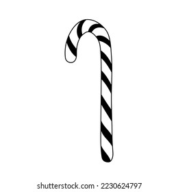 Striped candy cane isolated on white background.