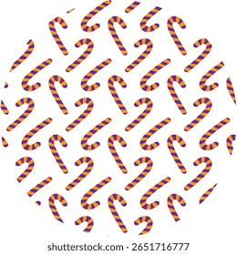 Striped Candy Cane Orange and Violette Seamless Pattern on Circle Backdrop Halloween sweets Backdrop