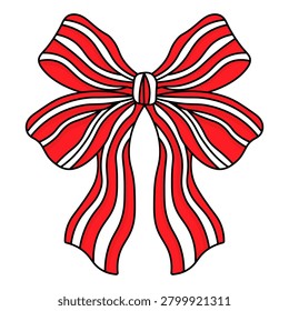 Striped Candy Cane Ribbon Bow Line Art Icon With Editable Stroke