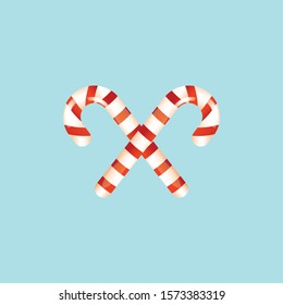 Striped candy cane watercolor illustration isolated on blue background