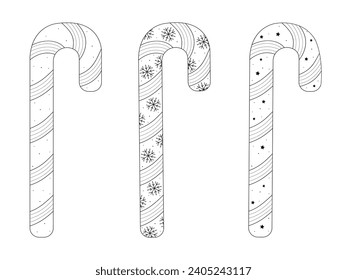 Cañones de caramelo a rayas, dulces de caramelo de invierno decorados, juego de líneas negras
