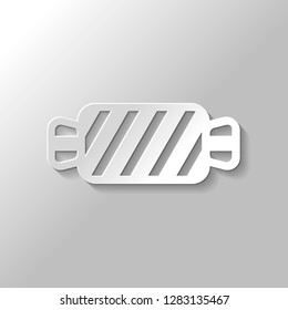 Striped candy icon. Tasty caramel. Paper style with shadow on gray background