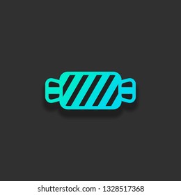 Striped candy icon. Tasty caramel. Colorful logo concept with soft shadow on dark background. Icon color of azure ocean