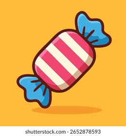 Striped candy wrapped in blue paper, illustrated in a cheerful cartoon style. Ideal for candy packaging, children’s designs, or sweet shop branding.

