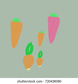 Striped carrot, onion pattern . Hand drawn.