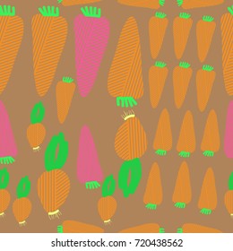 Striped carrot, onion seamless  pattern . Hand drawn.