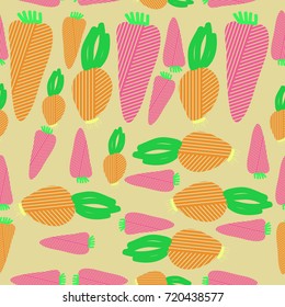 Striped carrot, onion seamless  pattern . Hand drawn.