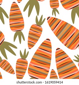 

Striped carrot. Seamless doodle pattern. Cartoon design. Vector texture. Easter decor element. 