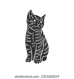 Striped Cat Icon Silhouette Illustration. Pet Kitty Vector Graphic Pictogram Symbol Clip Art. Doodle Sketch Black Sign.