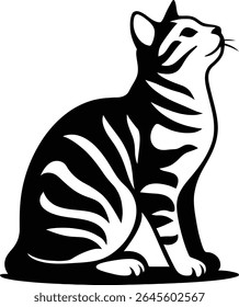 Striped cat silhouette black and white, Stylish cat silhouette vector