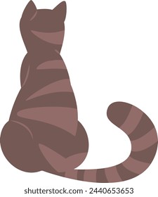 Striped cat sitting back view. Cute pet isolated on white background