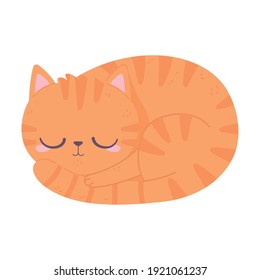 striped cat sleeping animal cartoon pet white background vector illustration