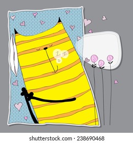 Striped cat sleeps and dreams about love.