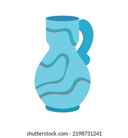 Striped ceramic vase. Realistic empty jar of clay. Flat vector illustration isolated on a white background