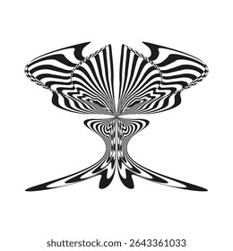 Striped chalice illusion. Wavy bowl shape. Abstract optical vector. Bold curved contrast.