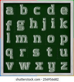 Striped chalk font on chalkboard Part 2/3 small letters
