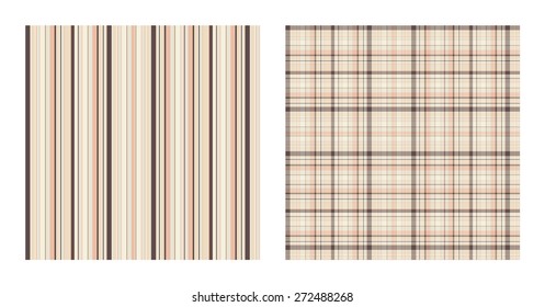 Striped and checkered seamless texture. Vector lines pattern. Scottish plaid fabric background. Unusual colorful ornament.