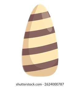 Striped chocolate candy is standing up on a white background, with brown stripes on a tan background