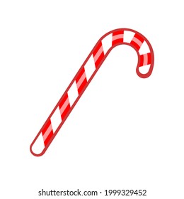 Striped Christmas candy cane isolated on white background. Stock vector illustration. 